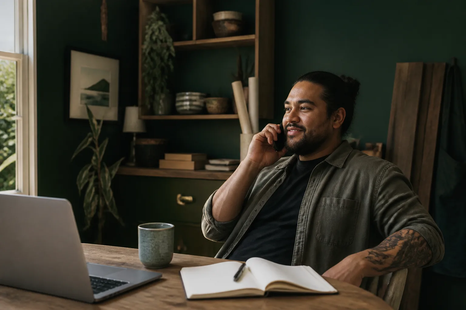 A New Zealand customer speaking comfortably on the phone while their request is handled.